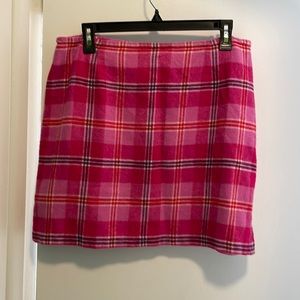 Pink and red plaid, mini skirt, size 14, Boston, proper wool and rayon